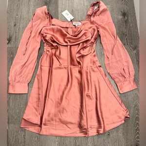 WeWoreWhat Puff Sleeve Cowl Neck Dress Rosewood Pink Size 12 NWT